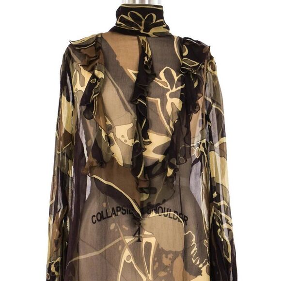 Escada Olive Multicolour 100% Silk Ruffle Blouse - EU 34 - Picture 8 of 16